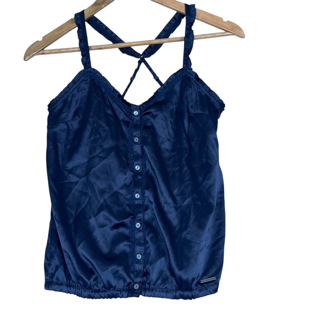 A&F Abercrombie Fitch Satin Camisole Top Womens Small Navy Blue Holiday Blouse